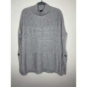 Talbots Gray Textured Knit‎ Poncho Cape Womens M Button Side Cable Mock Neck